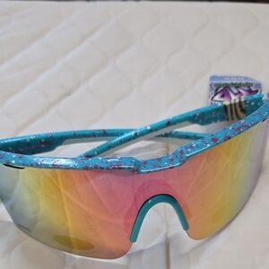 Vibrant Teal and Rainbow Sunglasses